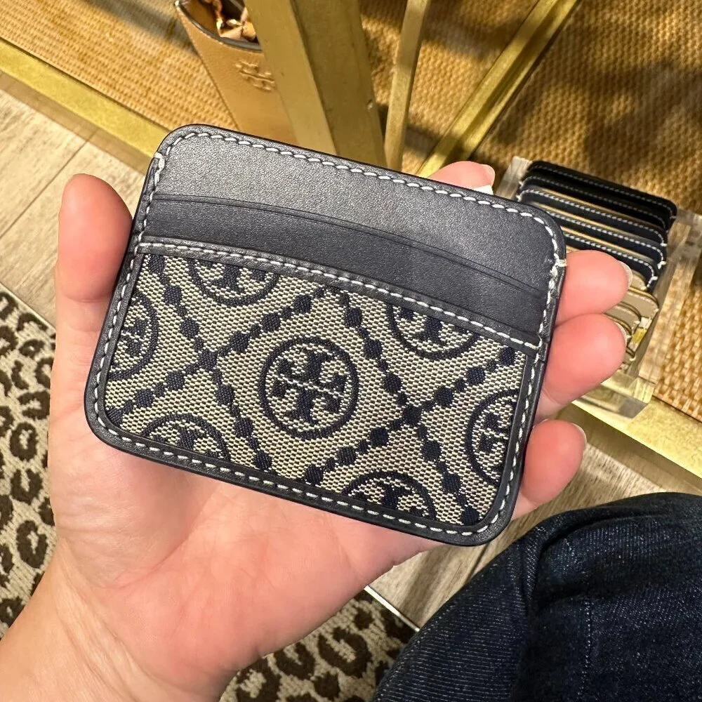 NEW! Tory Burch T-Monogram Jacquard card case -Navy